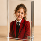 Crystal glass photo block with scannable QR code in the corner